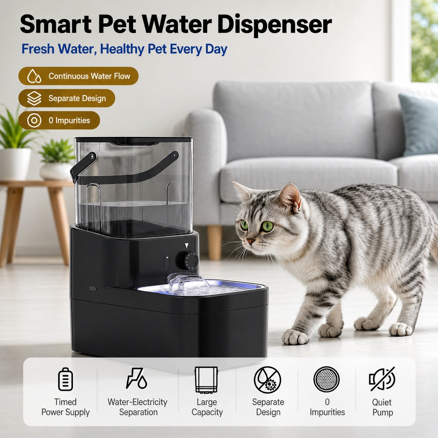 Fresh & Waste Water Separated Cat Fountain